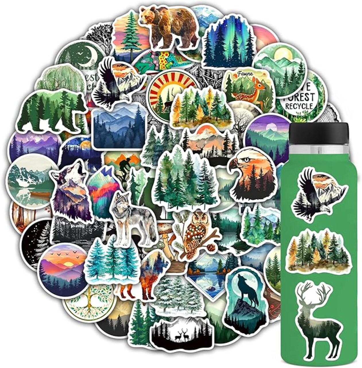 102 Pcs Forest Stickers, Adventure Outdoor Aesthetic Vinyl Waterproof Decals for Boys Girls Teens, Nature Theme Stickers for Water Bottles, Laptop & Party Supplies